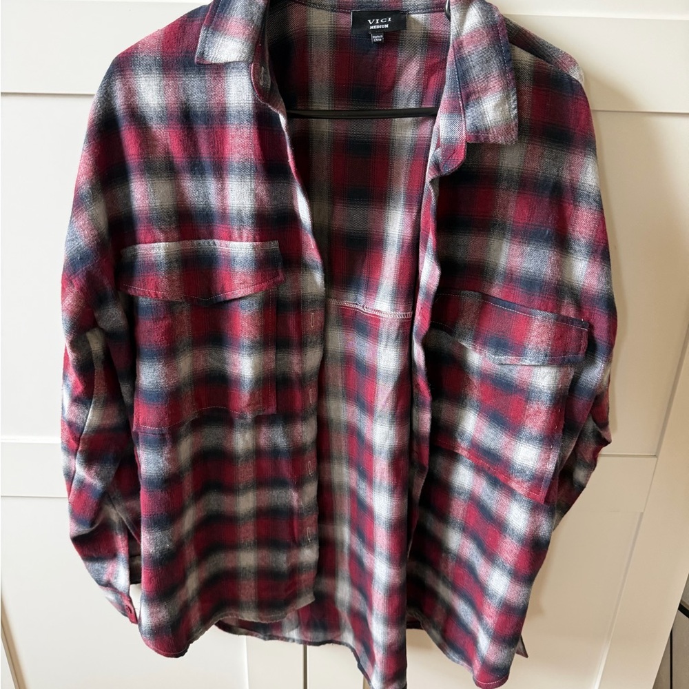 Vici Women's Red and Blue Plaid Button Down Shirt